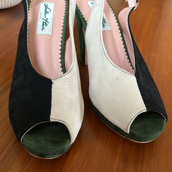 Lulu Hun ModCloth Black, White & Green peep toe Slingback Heels platform size 9 - Picture 7 of 10